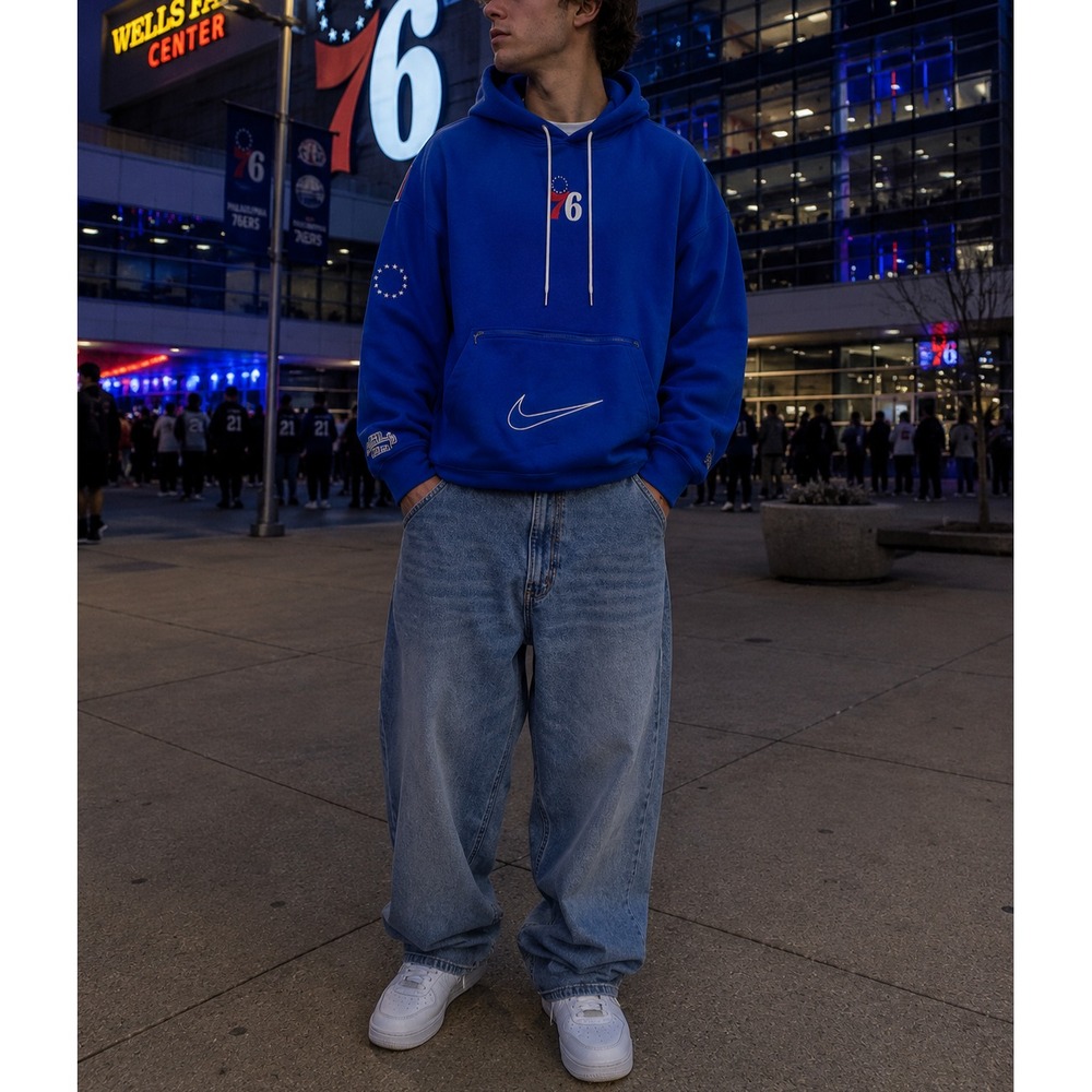 Nike Philadelphia 76ers Courtside Hoodie Mens XL NBA Sixers Blue Pullover Rare